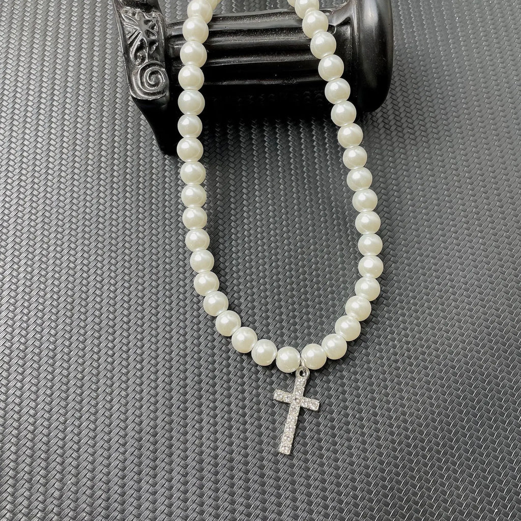 Pearl Cross Hip Hop Necklace