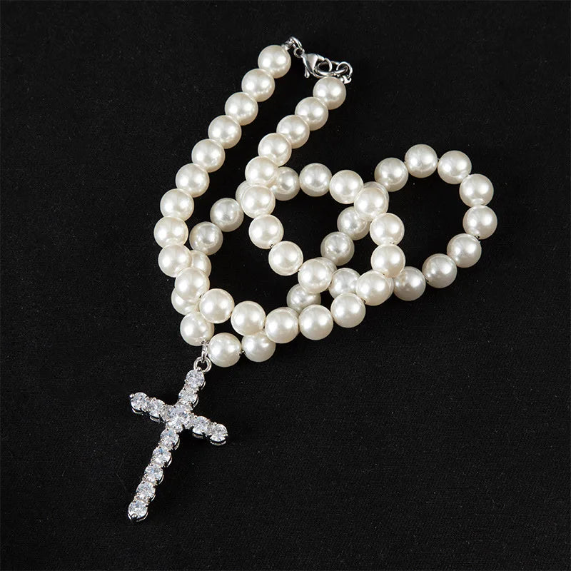 Pearl Cross Hip Hop Necklace