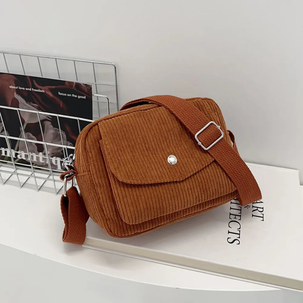 Corduroy Striped Crossbody Bag with Adjustable Strap