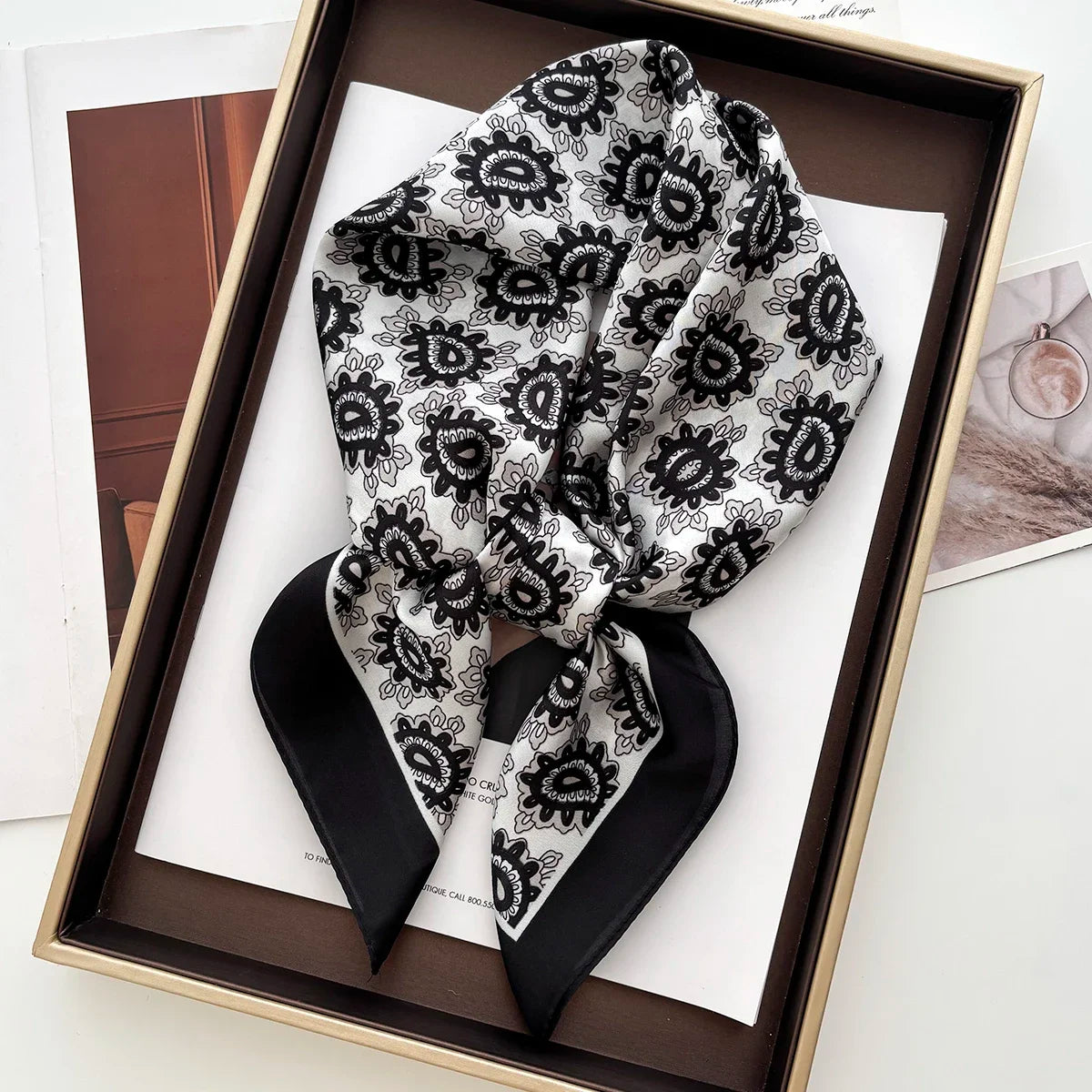 Elegant Floral Print Square Scarf