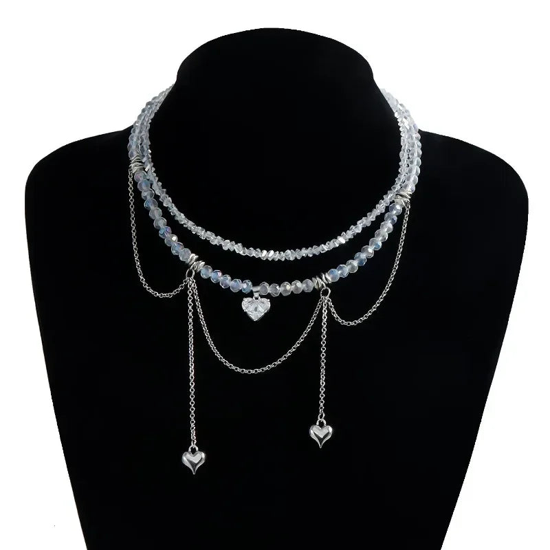 Heart Pendant Layered Choker Necklace