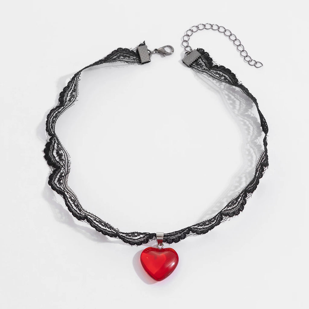 Gothic Black Lace Heart Choker