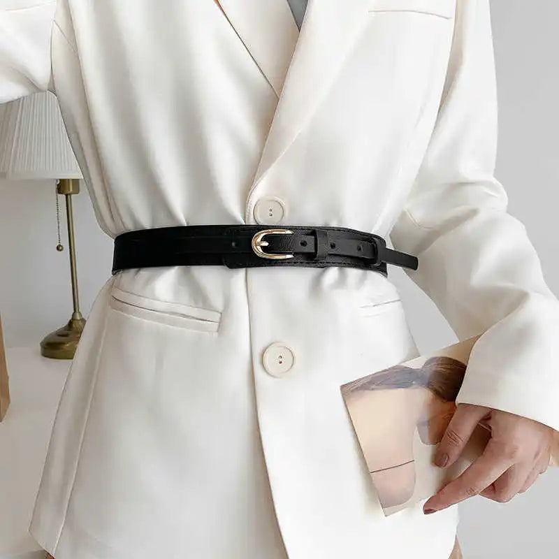 Wide Black Waist Cincher Belt — Women's