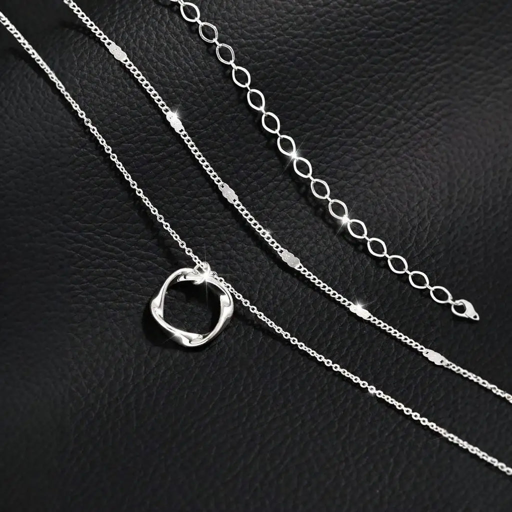 Layered Gold Circle Pendant Necklace Set