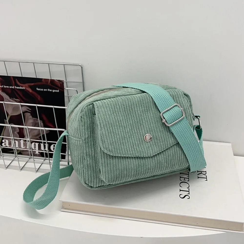 Corduroy Striped Crossbody Bag with Adjustable Strap