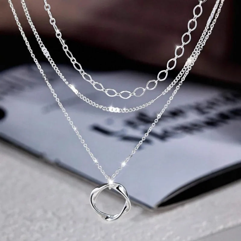 Layered Gold Circle Pendant Necklace Set