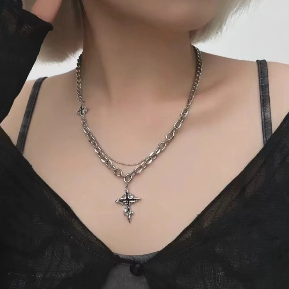 Punk Double Layer Cross Necklace