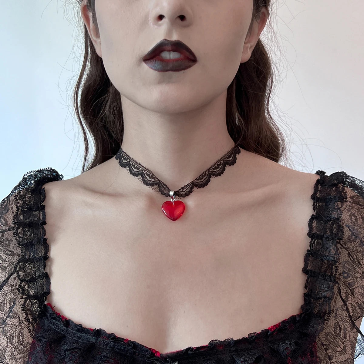 Gothic Black Lace Heart Choker
