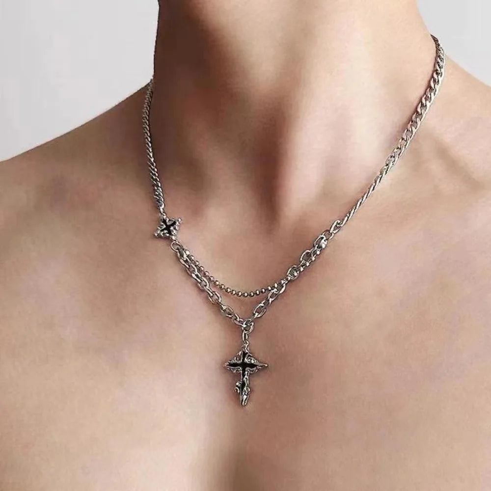 Punk Double Layer Cross Necklace