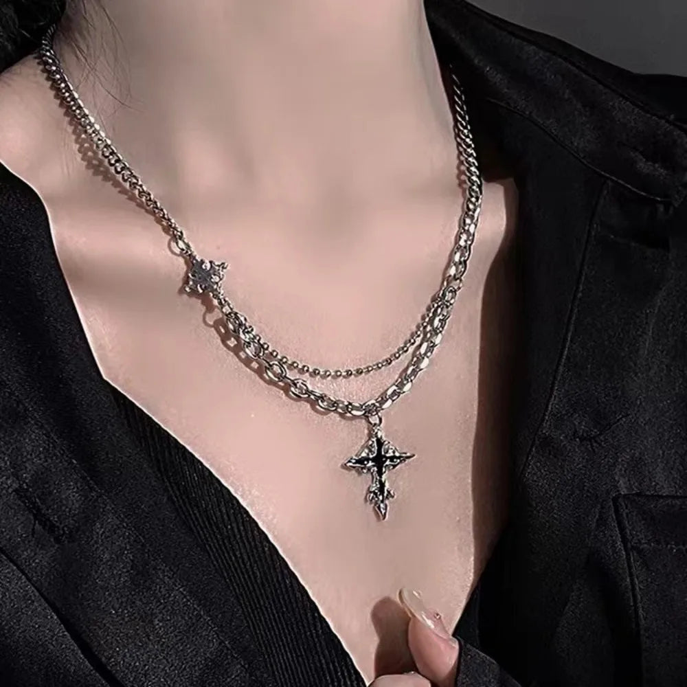 Punk Double Layer Cross Necklace