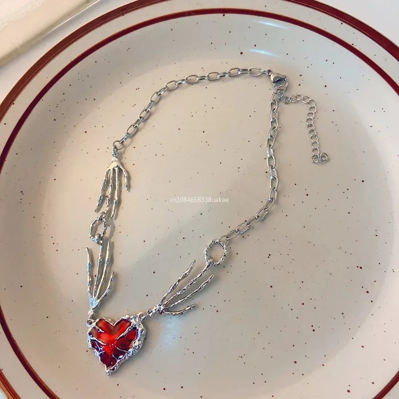 Skull Claw Heart Necklace