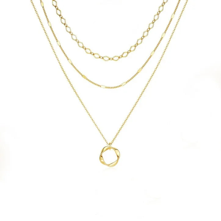 Layered Gold Circle Pendant Necklace Set