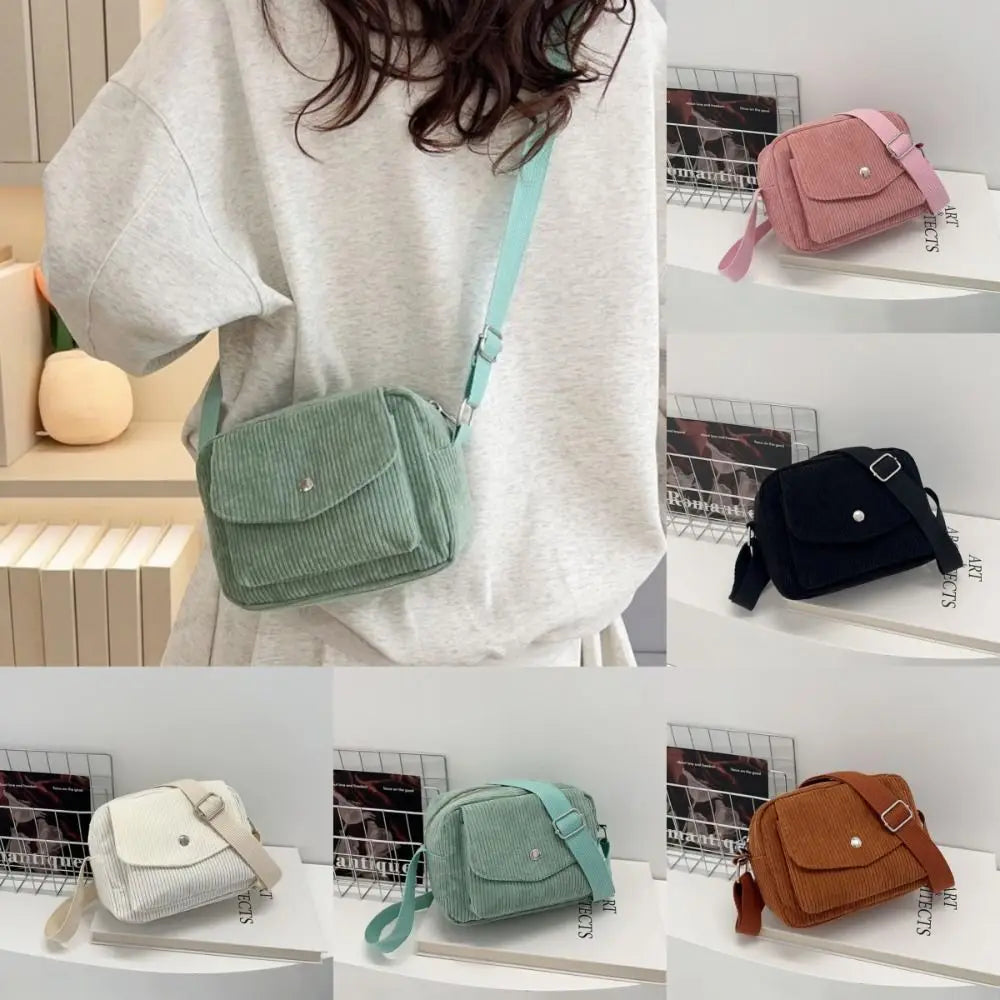 Corduroy Striped Crossbody Bag with Adjustable Strap