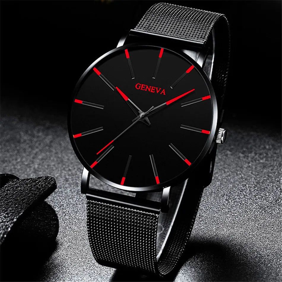 Minimalist Black Quartz Steel Watch