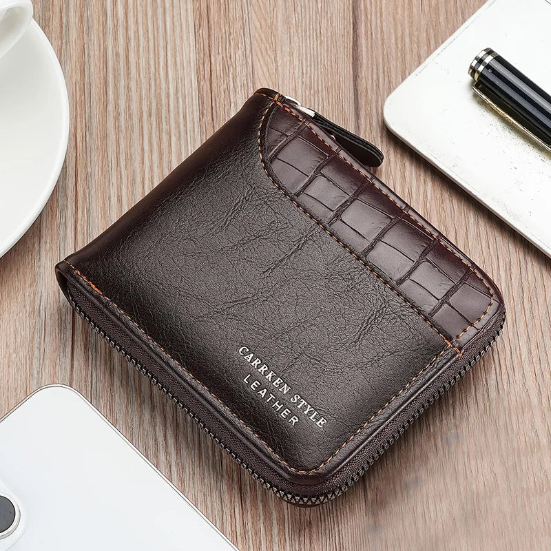 Leather RFID Wallet with Zipper
