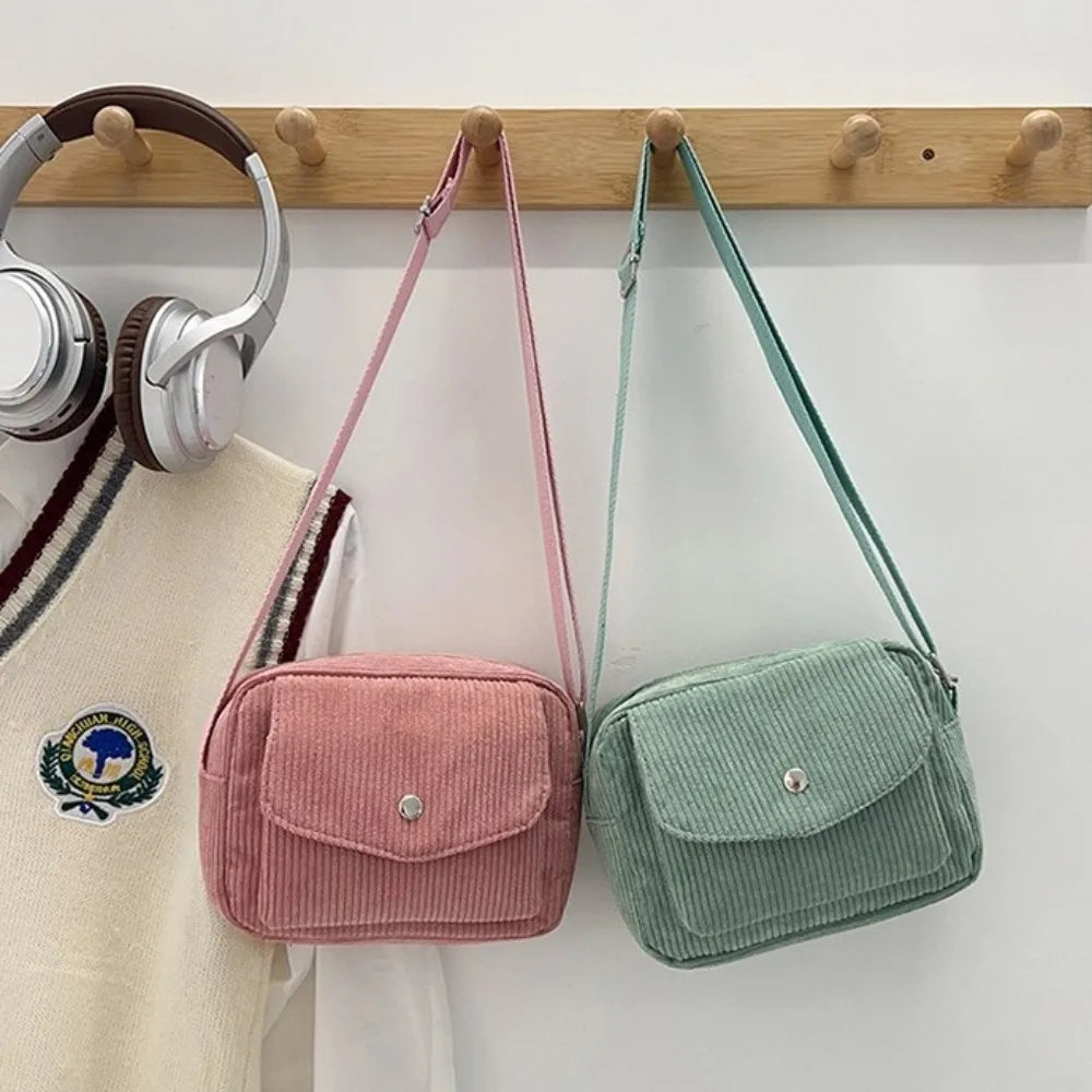 Corduroy Striped Crossbody Bag with Adjustable Strap