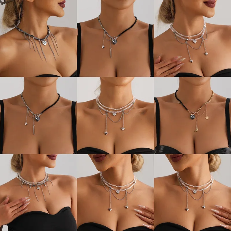 Heart Pendant Layered Choker Necklace