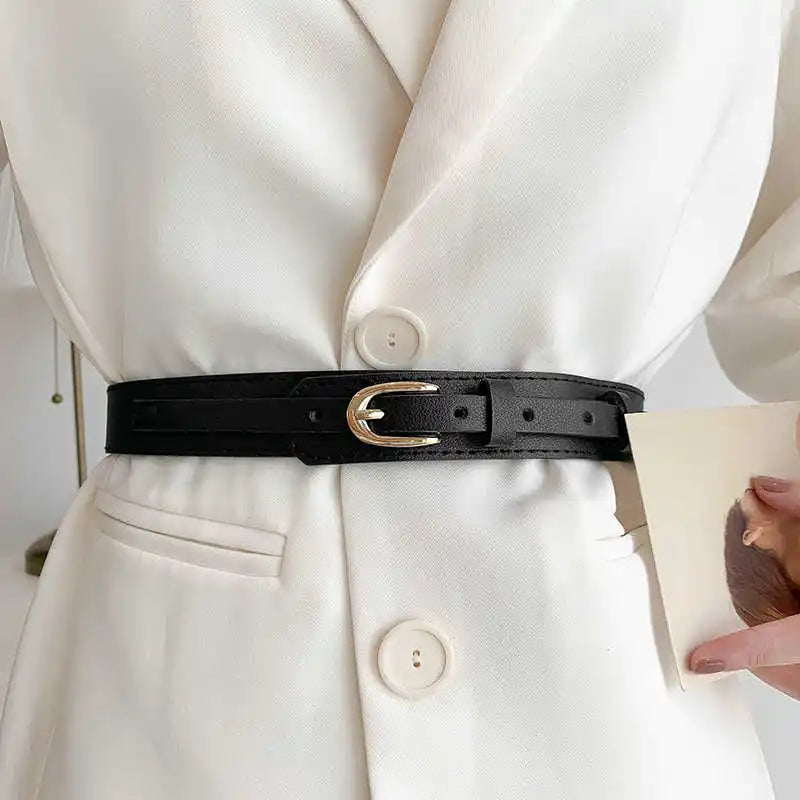 Wide Black Waist Cincher Belt — Women's