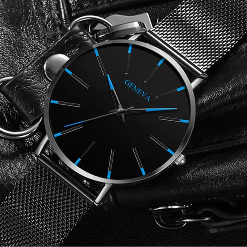 Minimalist Black Quartz Steel Watch