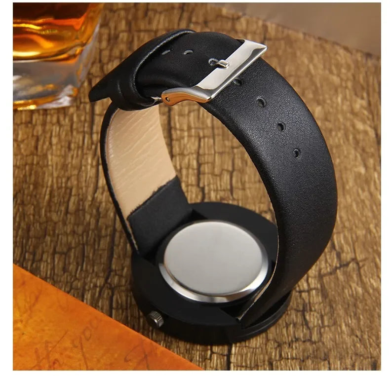 Minimalist Dot & Line Quartz Watch with Leather Strap