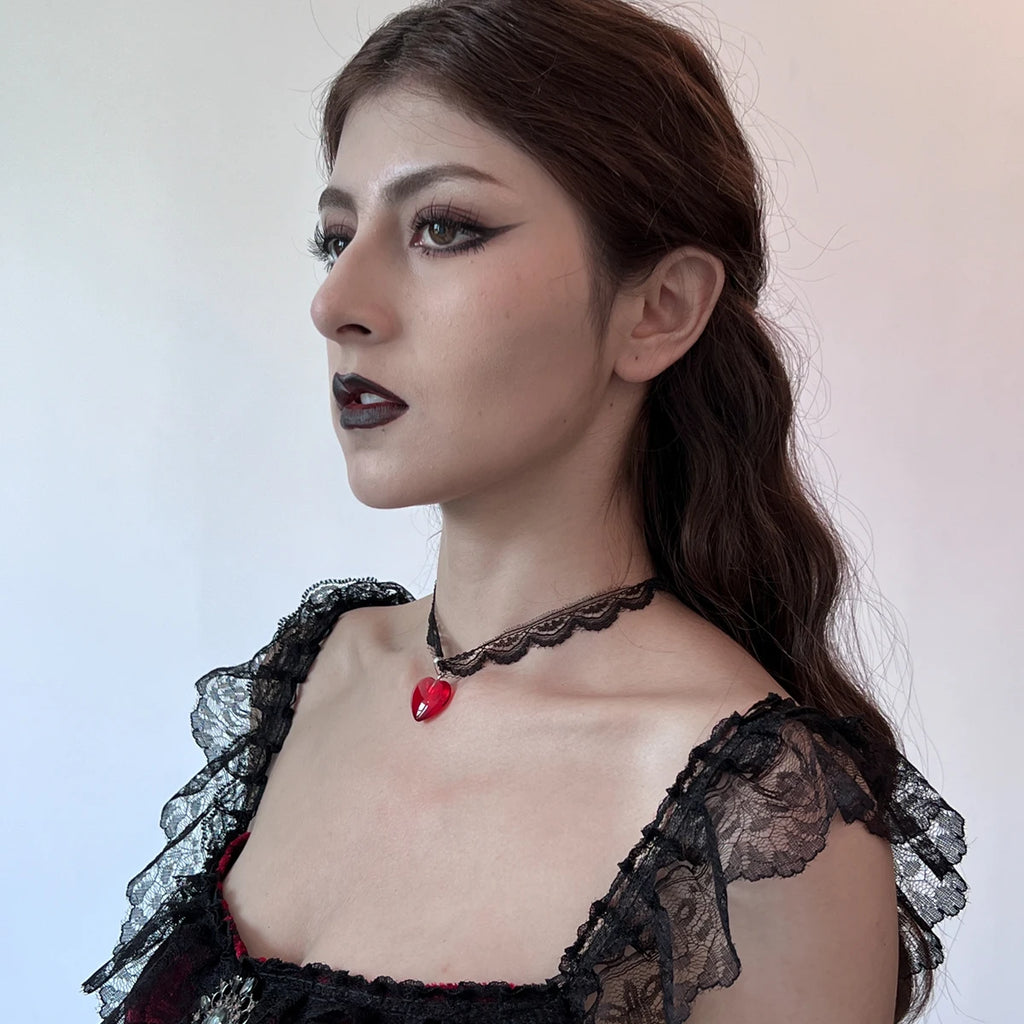 Gothic Black Lace Heart Choker