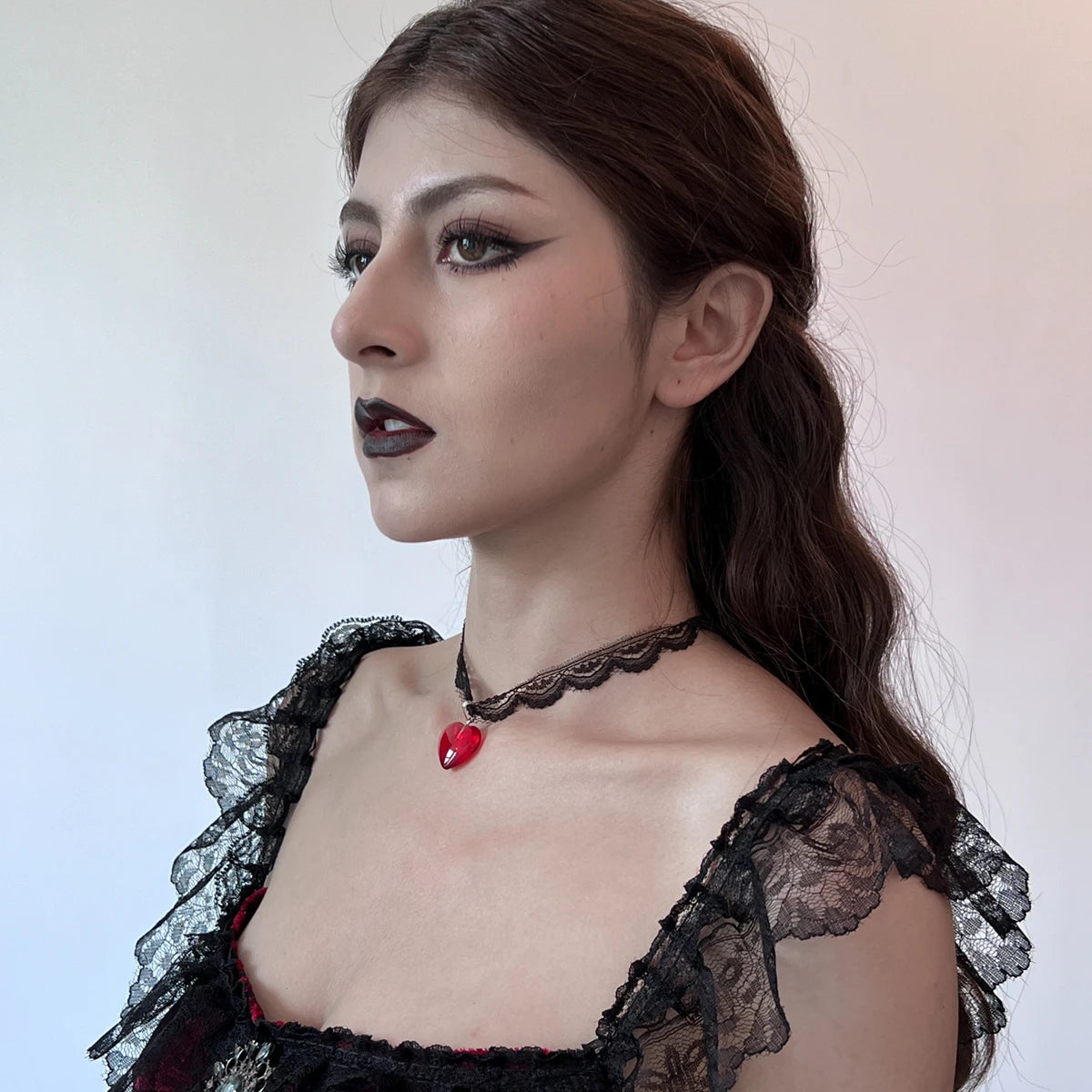 Gothic Black Lace Heart Choker