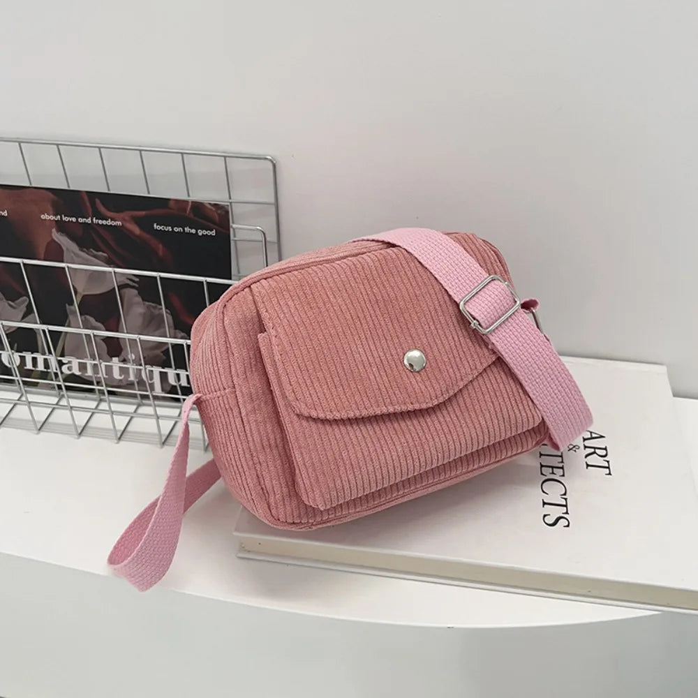 Corduroy Striped Crossbody Bag with Adjustable Strap
