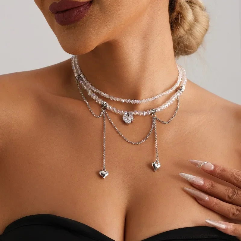 Heart Pendant Layered Choker Necklace