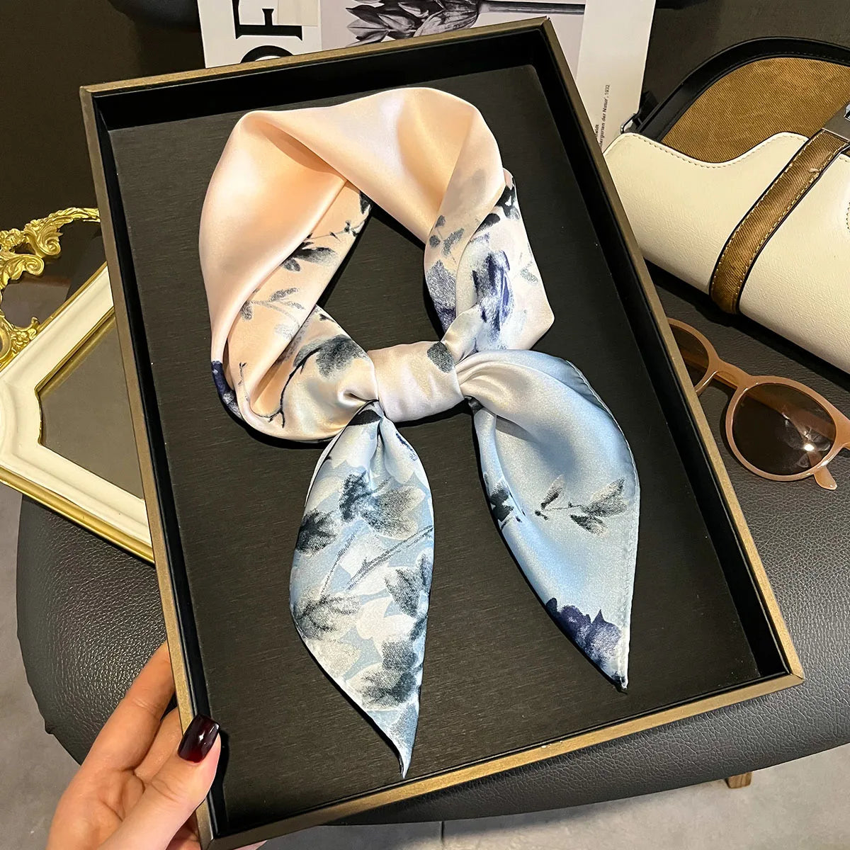 Luxury Floral Print Silk Square Scarf