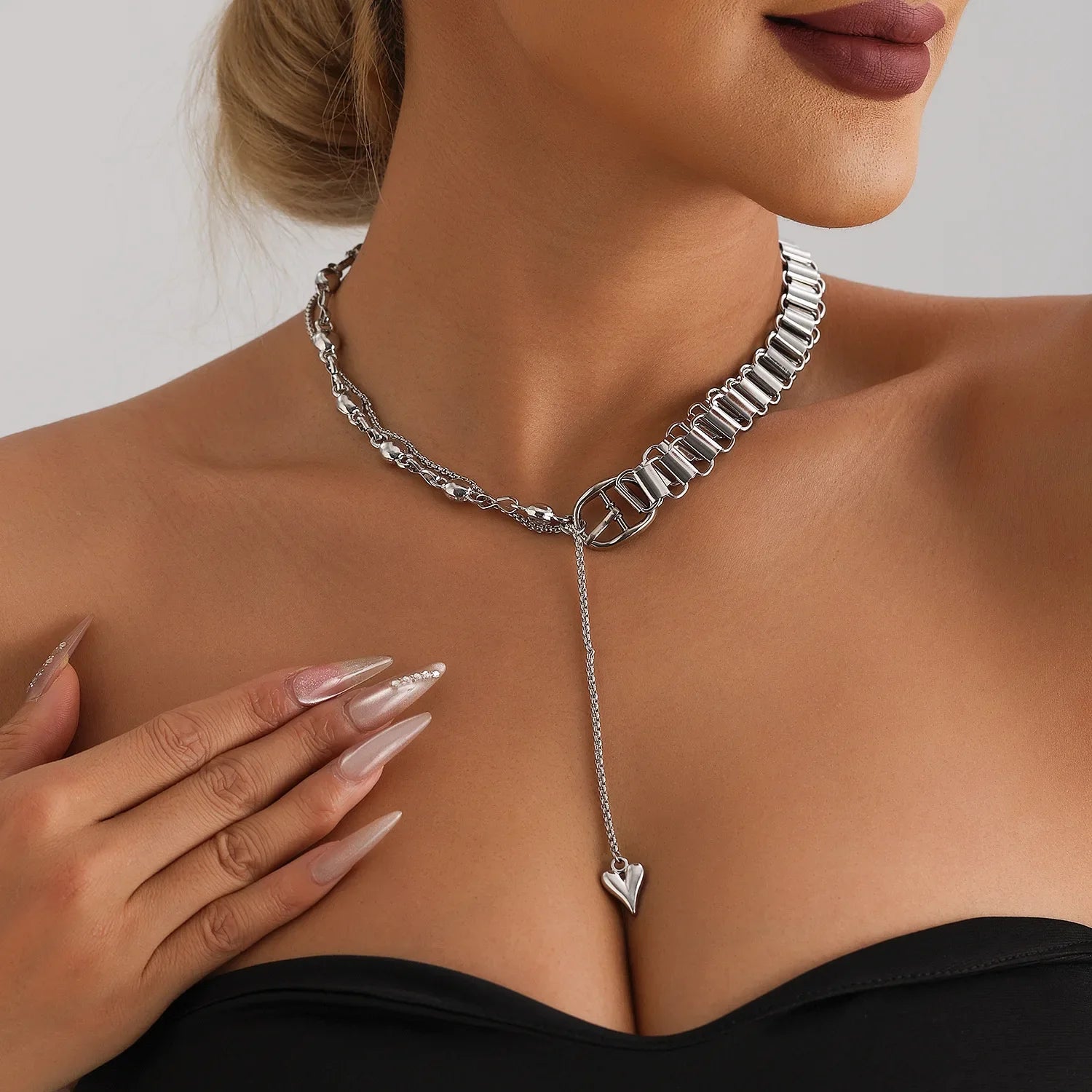 Heart Pendant Layered Choker Necklace