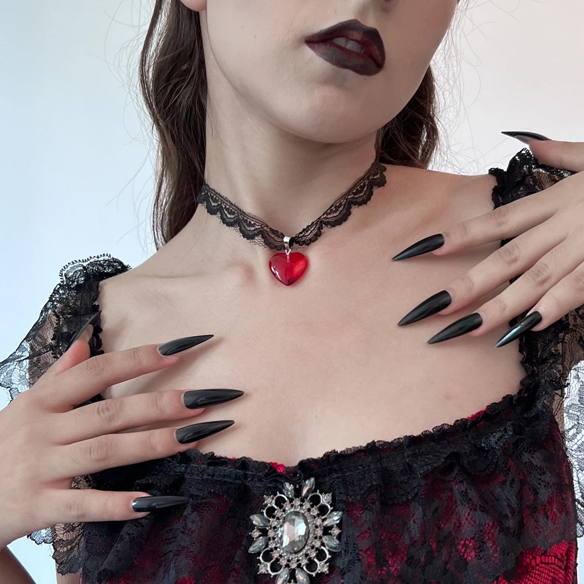 Gothic Black Lace Heart Choker