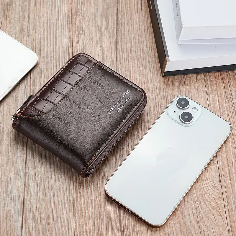 Leather RFID Wallet with Zipper