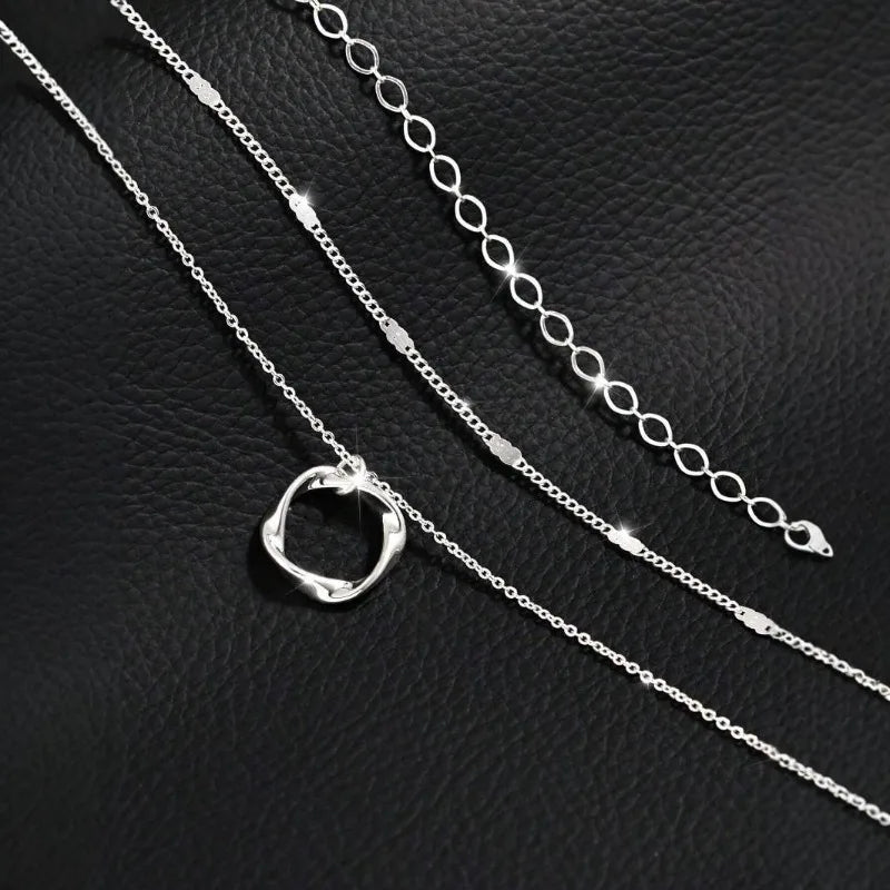 Layered Gold Circle Pendant Necklace Set