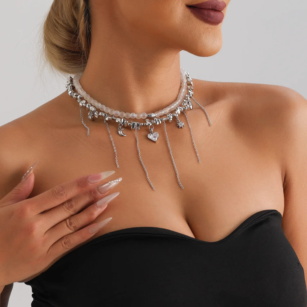 Heart Pendant Layered Choker Necklace