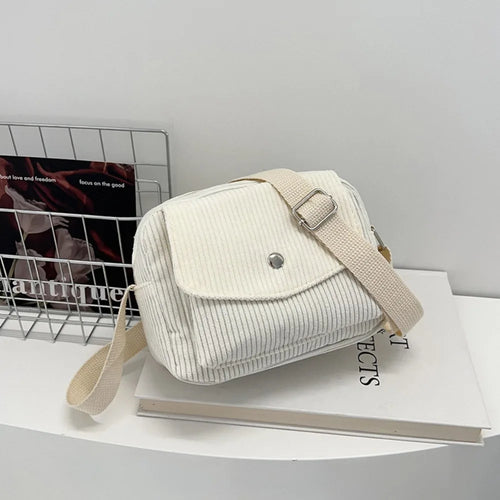 Corduroy Striped Crossbody Bag with Adjustable Strap