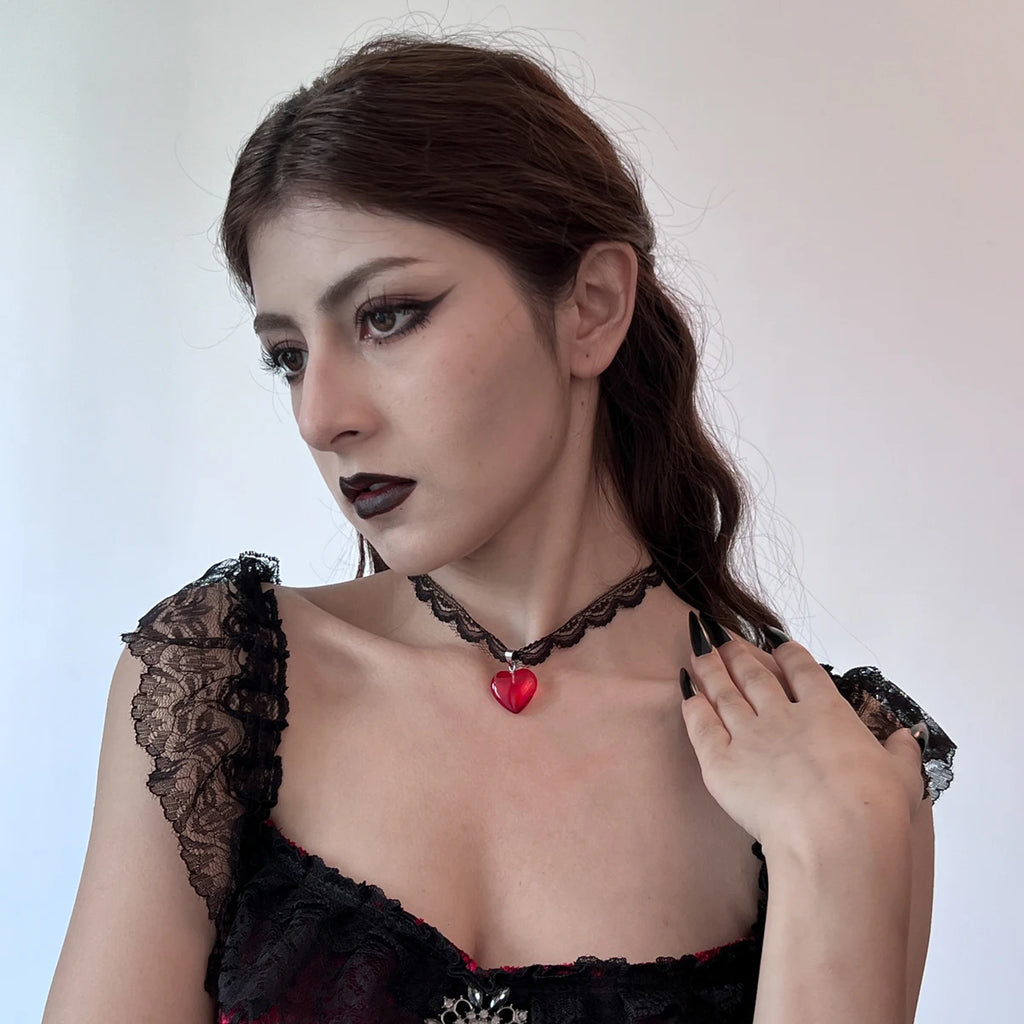 Gothic Black Lace Heart Choker