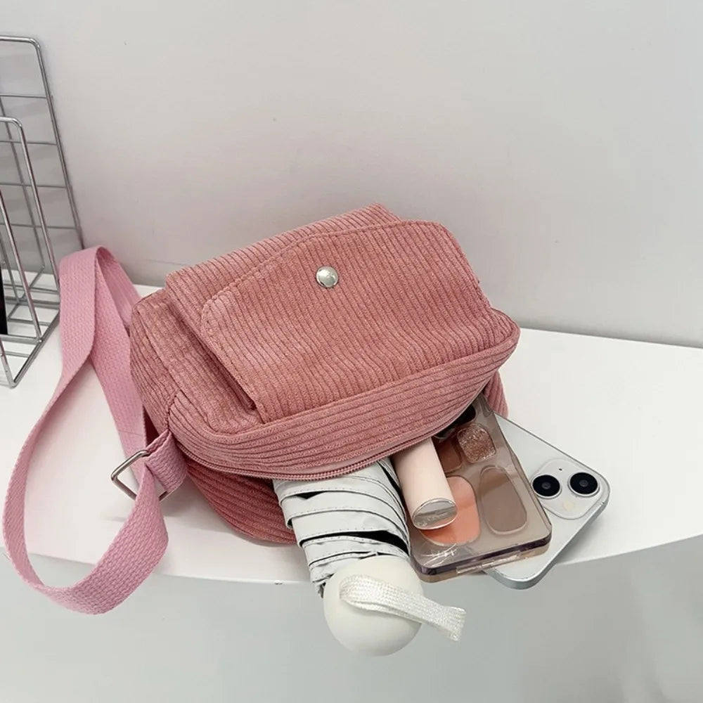 Corduroy Striped Crossbody Bag with Adjustable Strap