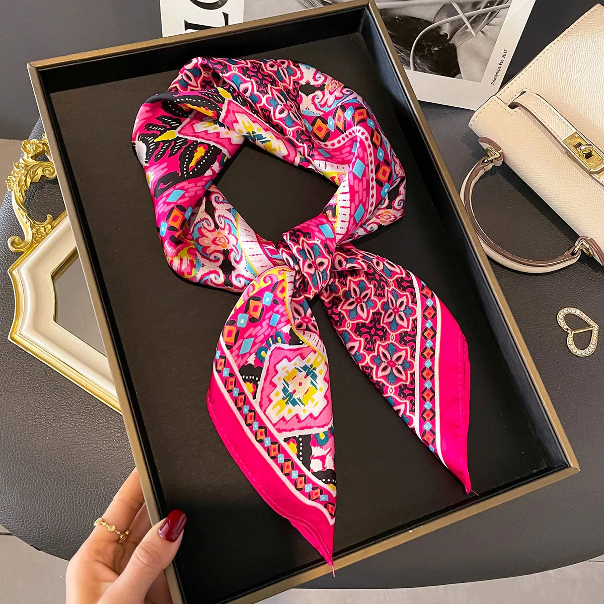Luxury Floral Print Silk Square Scarf