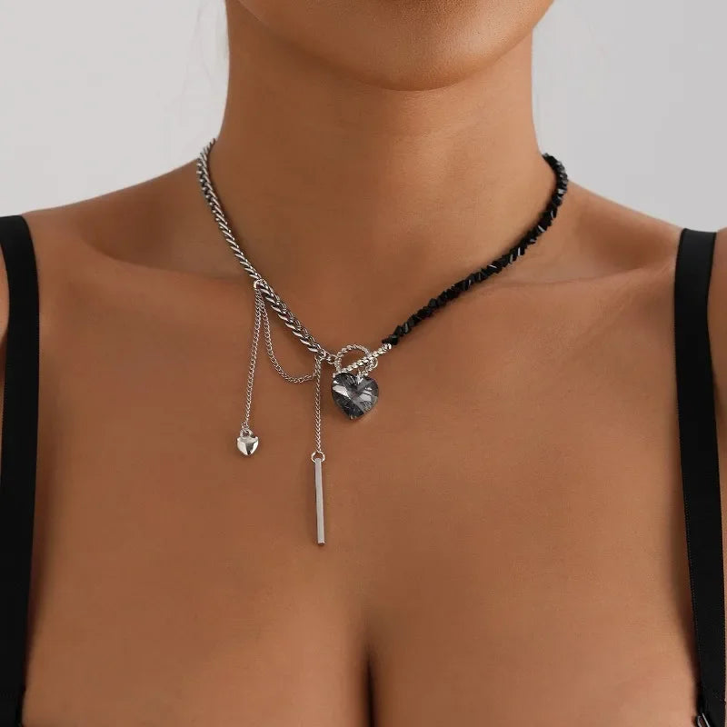 Heart Pendant Layered Choker Necklace