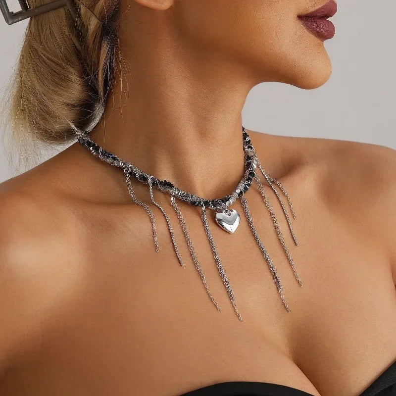 Heart Pendant Layered Choker Necklace