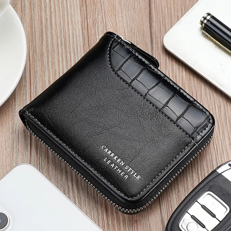 Leather RFID Wallet with Zipper