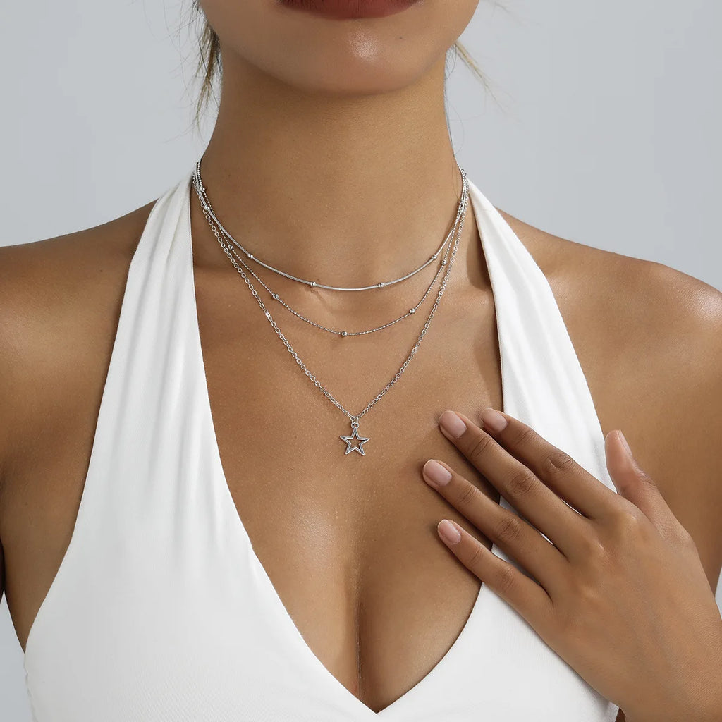 Layered Gold Circle Pendant Necklace Set