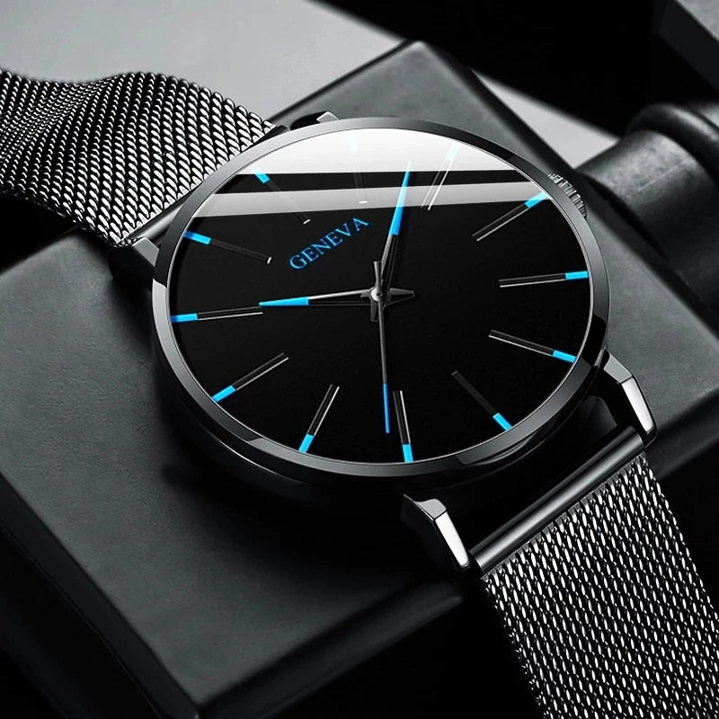 Minimalist Black Quartz Steel Watch