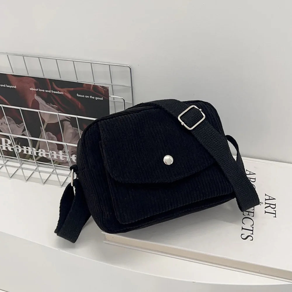 Corduroy Striped Crossbody Bag with Adjustable Strap