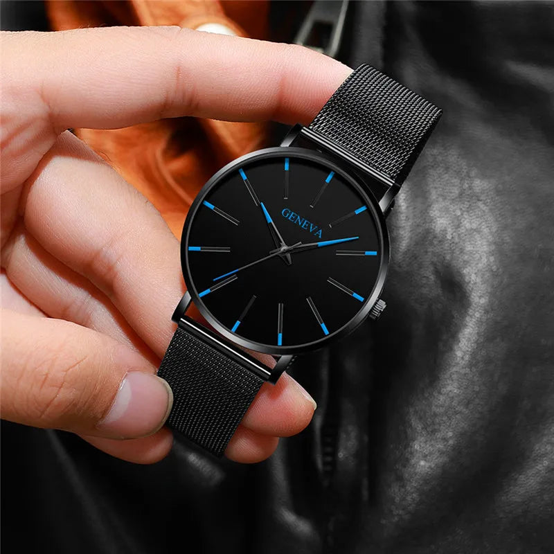 Minimalist Black Quartz Steel Watch