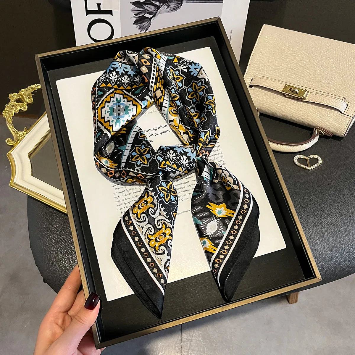 Luxury Floral Print Silk Square Scarf