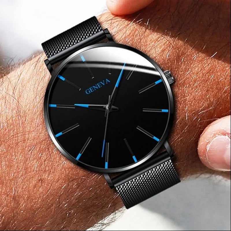 Minimalist Black Quartz Steel Watch