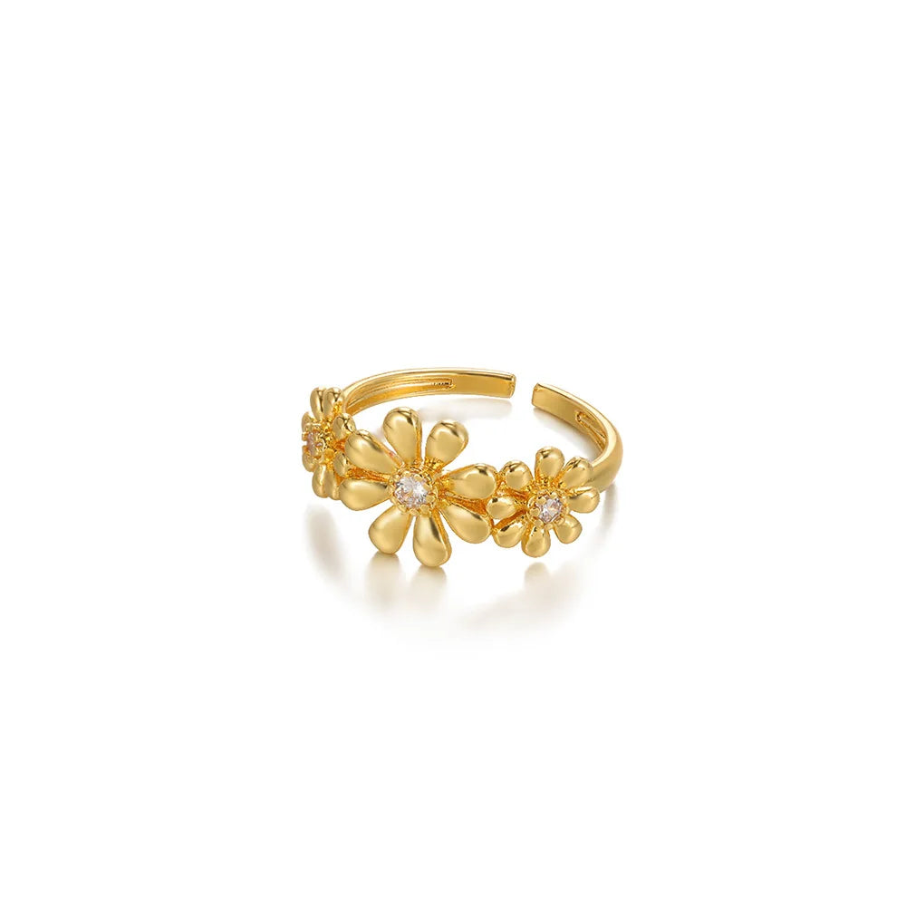 Dainty Daisy Flower Ring with Zircon — Adjustable Gold Ring