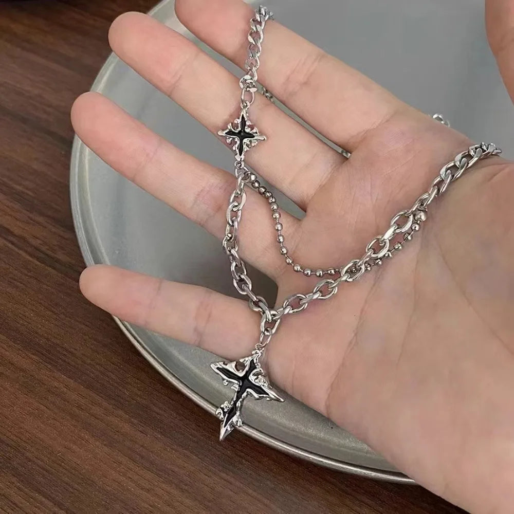 Punk Double Layer Cross Necklace
