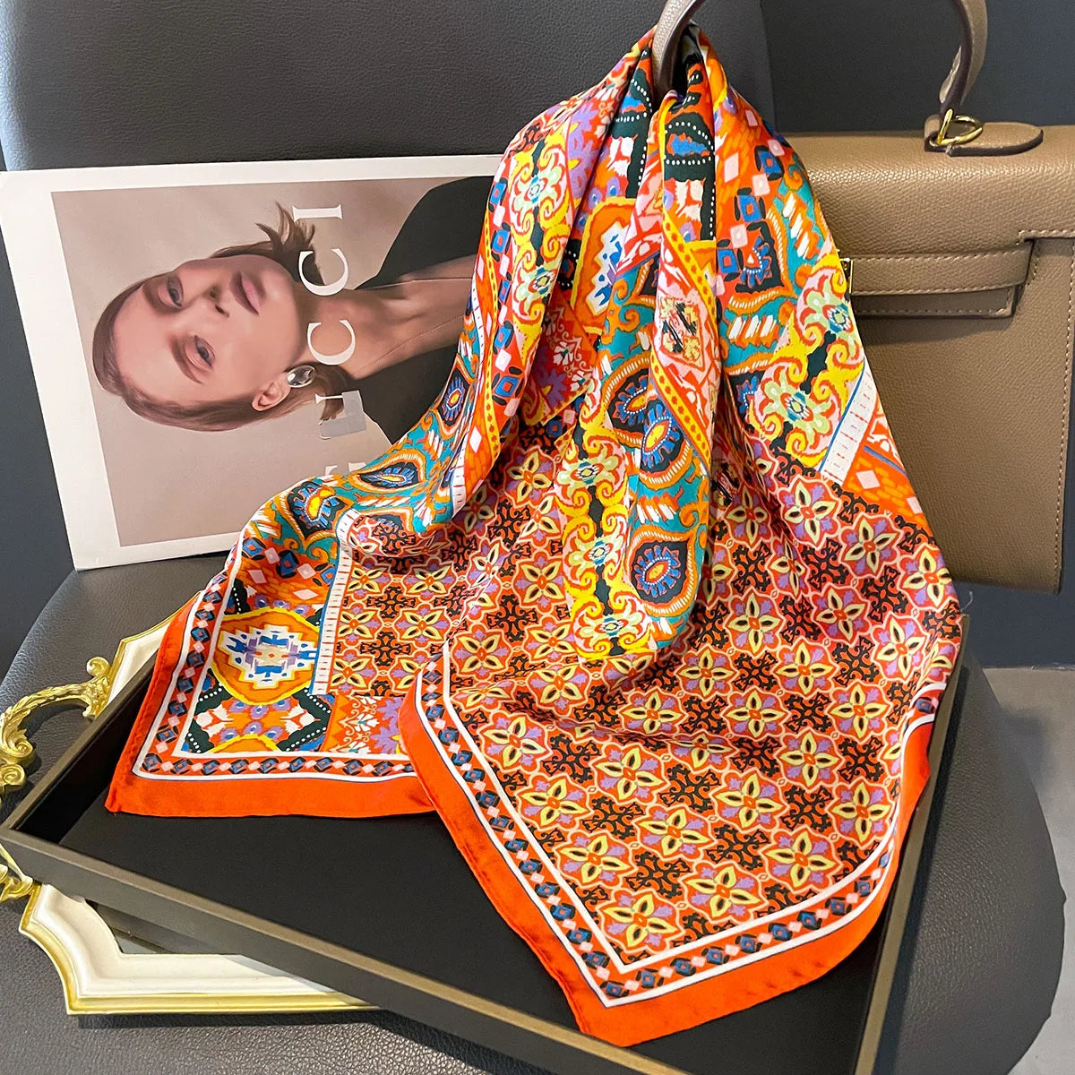 Luxury Floral Print Silk Square Scarf